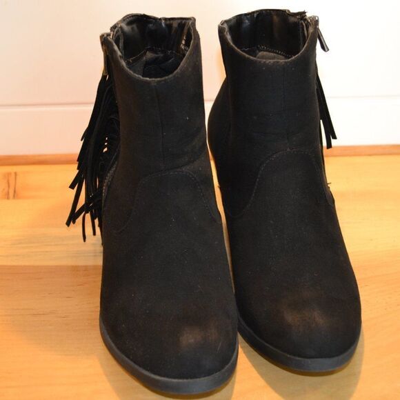 Western Fringe Chelsea Black vegan suede southwestern ankle boot booties size 6 - Picture 7 of 16